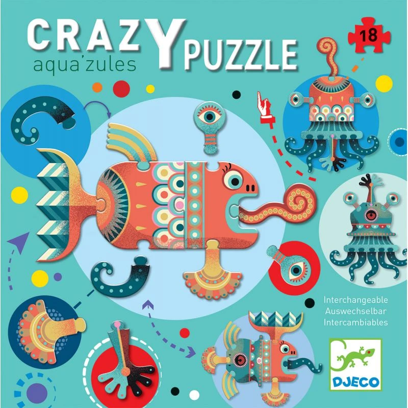 Djeco Aqua'zules - Crazy Puzzle 18 Pièces Interchangeables 1 Djeco Aqua'zules - Crazy Puzzle 18 Pièces Interchangeables