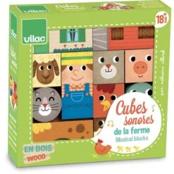 Vilac Cubes Sonores En Bois Animaux De La Ferme -Djeco Magasin cubes sonores en bois animaux de la ferme 3