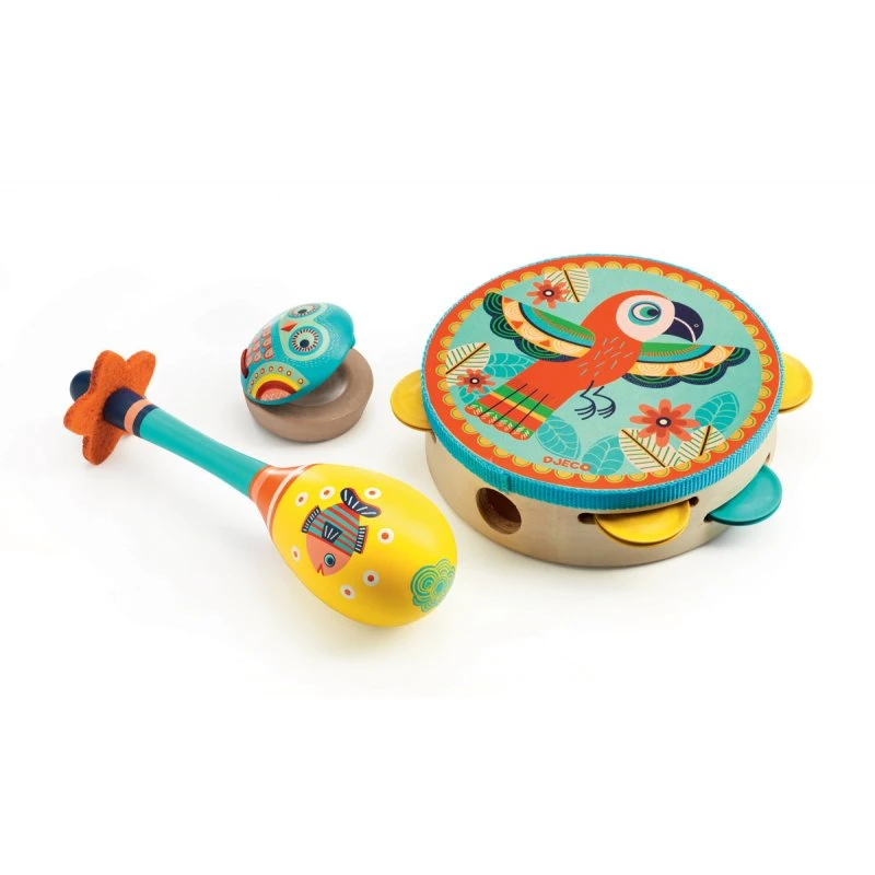 Djeco Set Tambourin Maracas Castagnette 1 Djeco Set Tambourin Maracas Castagnette